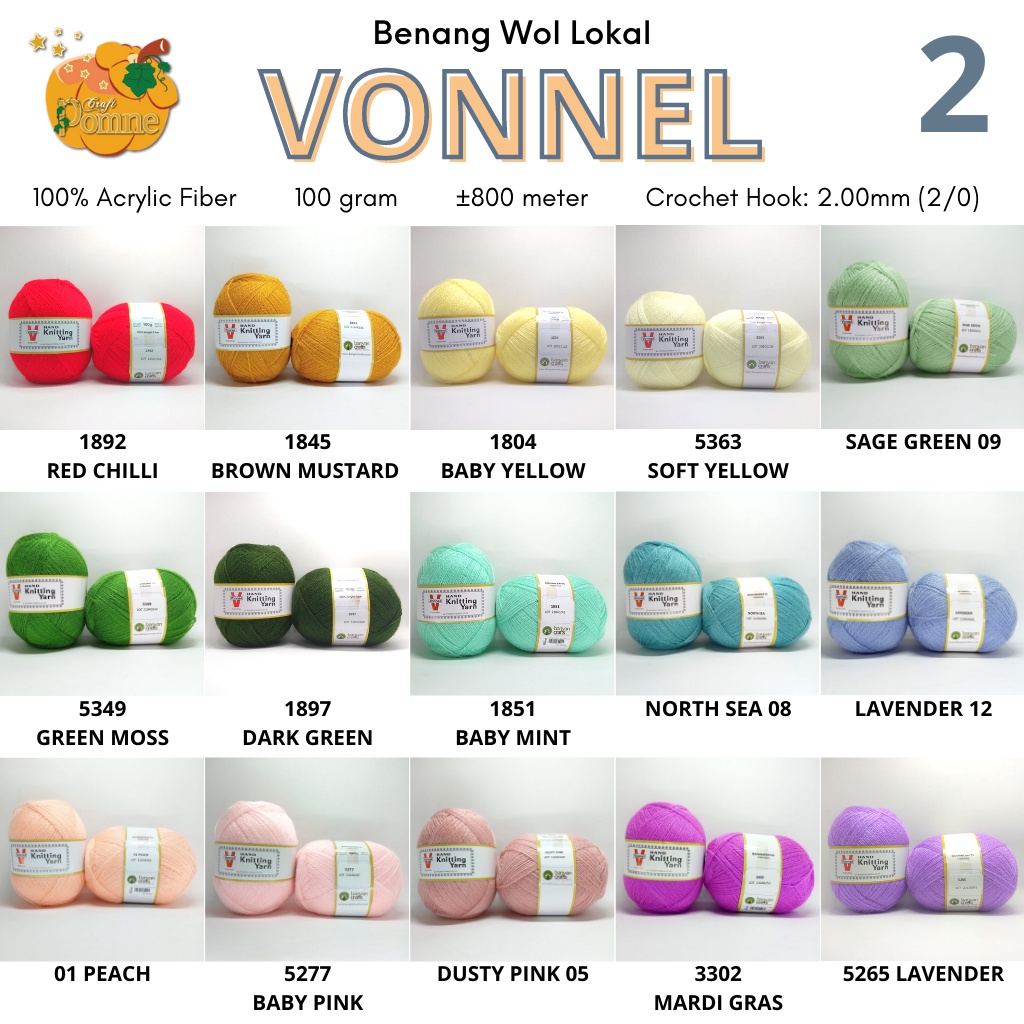 Benang Rajut Wol Lokal VONNEL - Siet Yarn (100gr 800m)