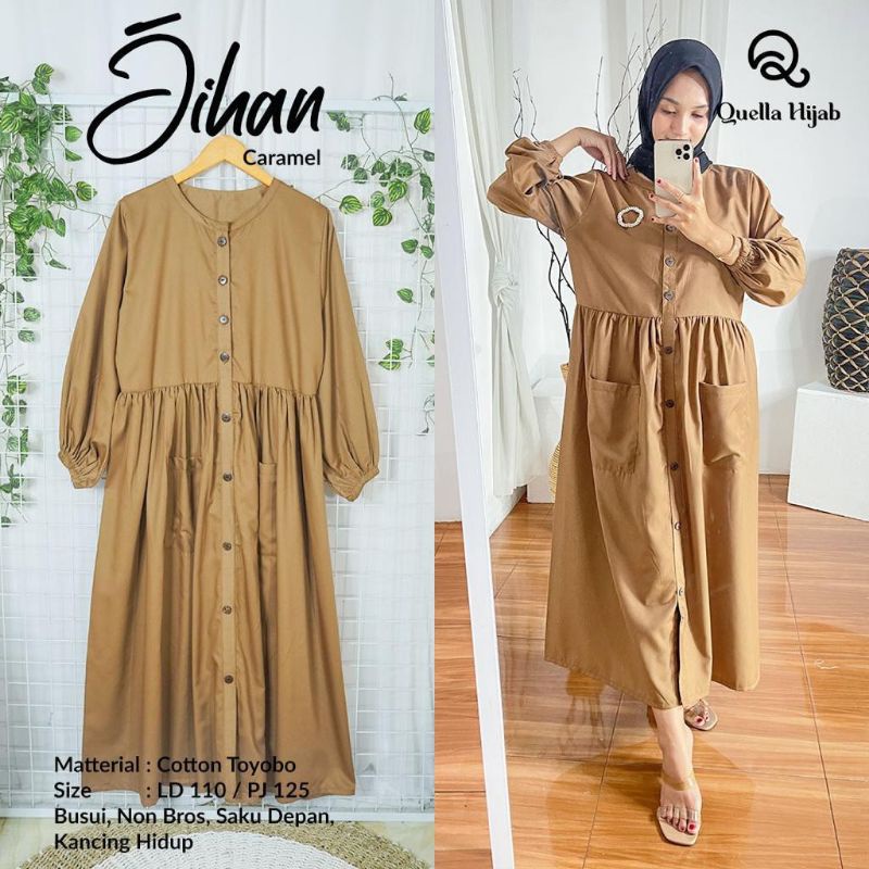 Jihan midi dress muslimah kancing