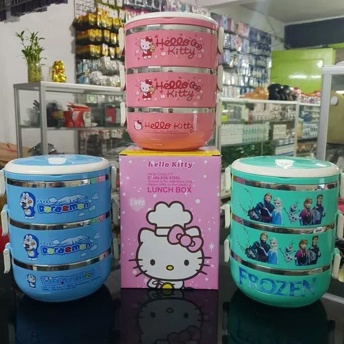 875Kf97-Terlaris-Sale Rantang Karakter 3 Susun Motif Lunch Box Tempat Nasi Sayur Unik Lucu