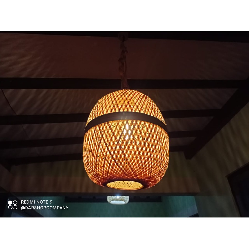 Kap Lampu Gantung Bulat 2 Lapis Bambu