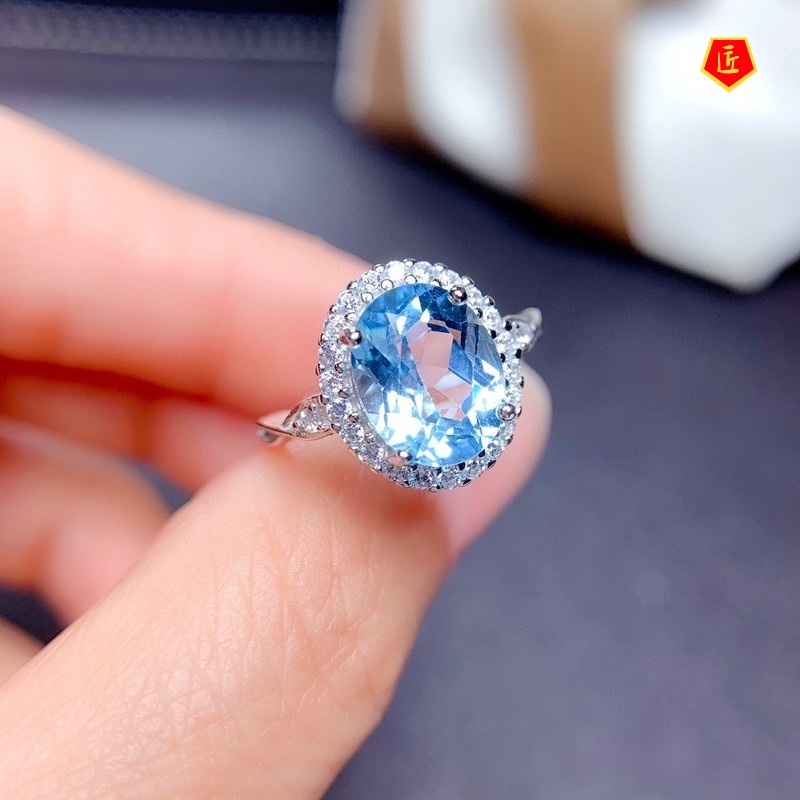 [Ready Stock]Personalized Elegant Super Shiny Natural Blue Topaz Ring