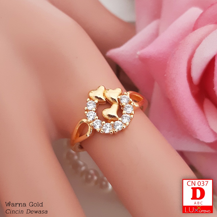 CN 037 Cincin Wanita Cantik Terlaris Perhiasan Emas Imitasi Lapis Emas 18K Cincin Luxx Xuping