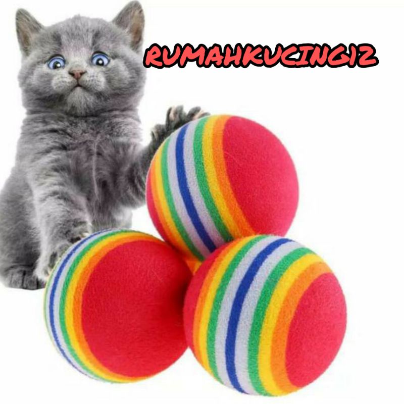 mainan bola kucing anjing gigitan warna warni rainbow pet dog cat toys