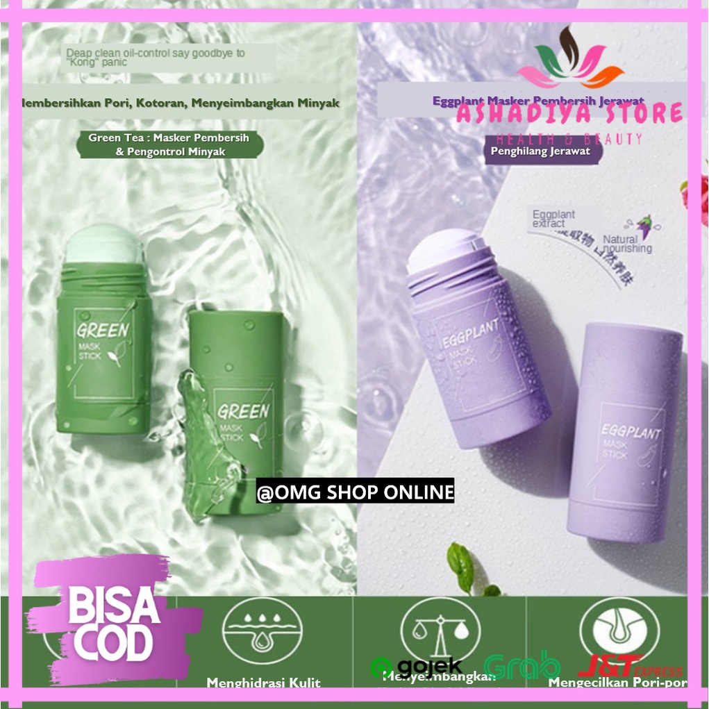 Green Mask Stick 100% Original Asli, Green Masker Stik Penghilang Komedo, Eggplant Mask Meidian