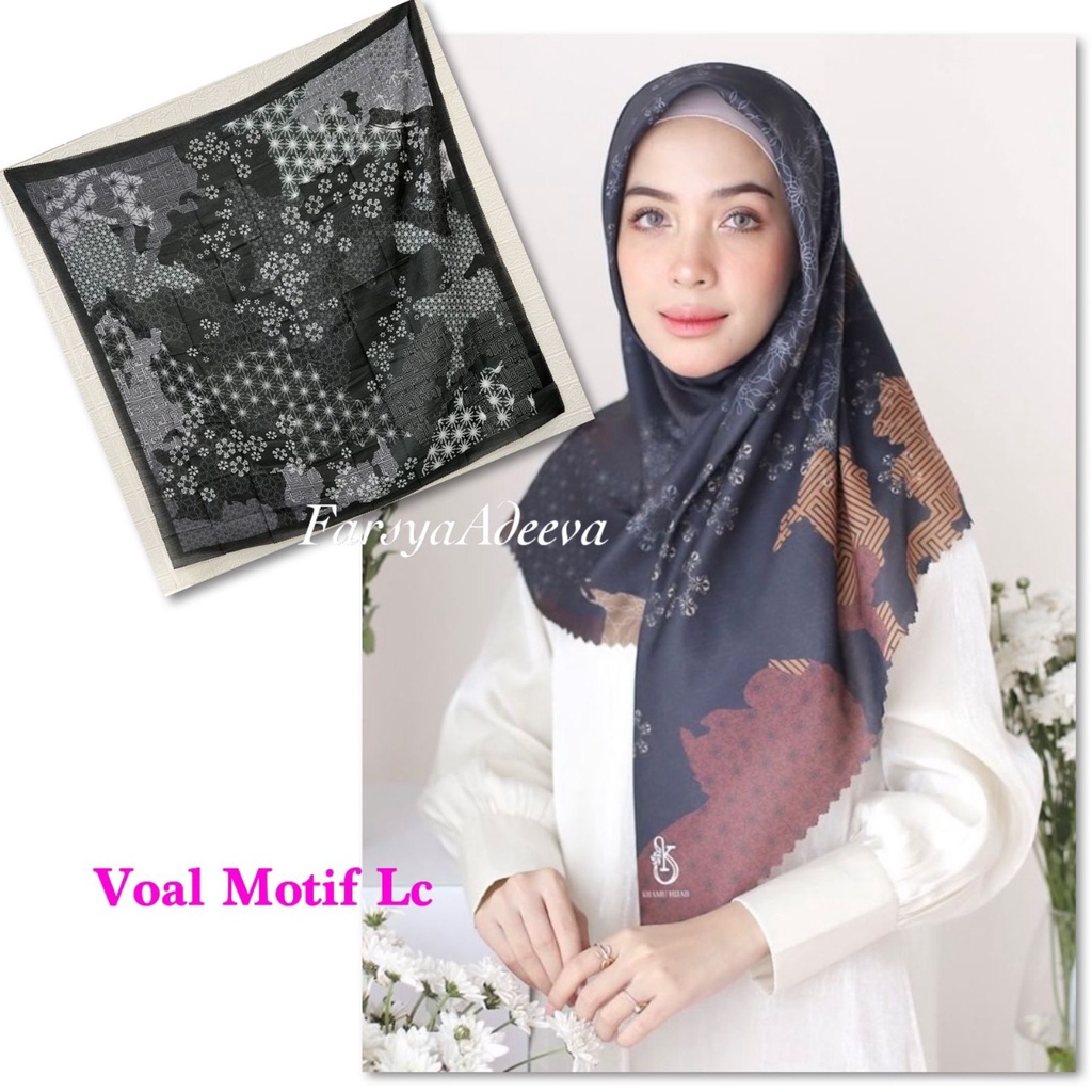 Kerudung segiempat motif terbaru segiempat motif deenay kw bahan voal grosir segiempat motif termurah Safa Hijab-SUNFLOWER BLACK