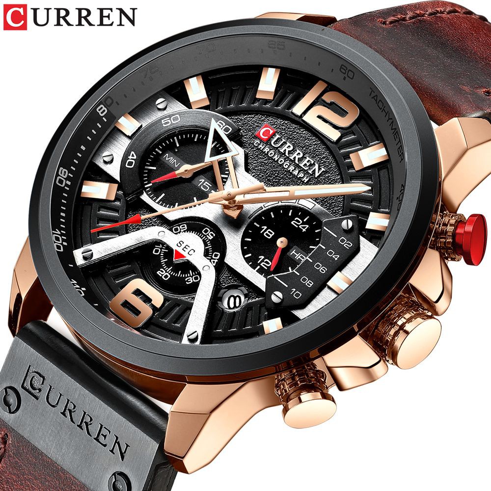 CURREN 8329 Jam Tangan Pria Analog Tali Kulit Chronograph Aktif WATCHKITE WKOS