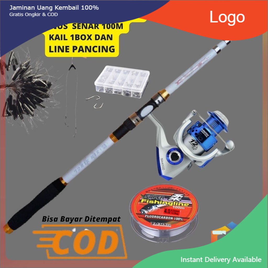 Set Pancing Kolam Sungai Danau Pantai Siap Pakai Set Joran 240 cm Reel Gulungan Pancing SA3000 Bonus