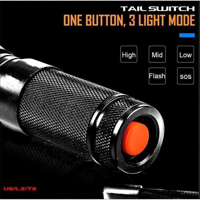 Senter Tactical LED Cree XML-T6 3000 Lumens + Baterai + Charger + Box