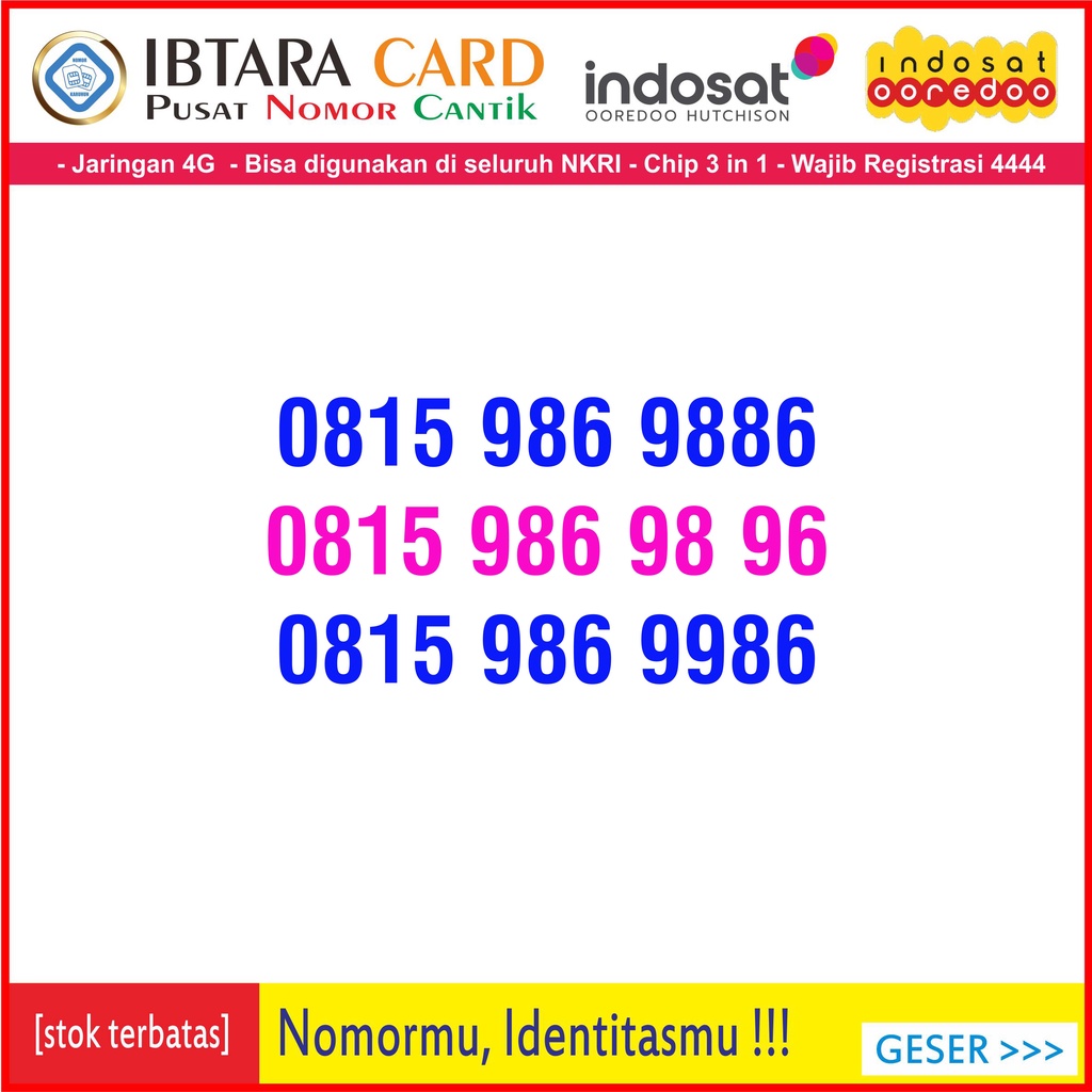 Kartu Perdana Indosat Nomor Cantik Im3 Ooredoo 11 Digit KODE I-500