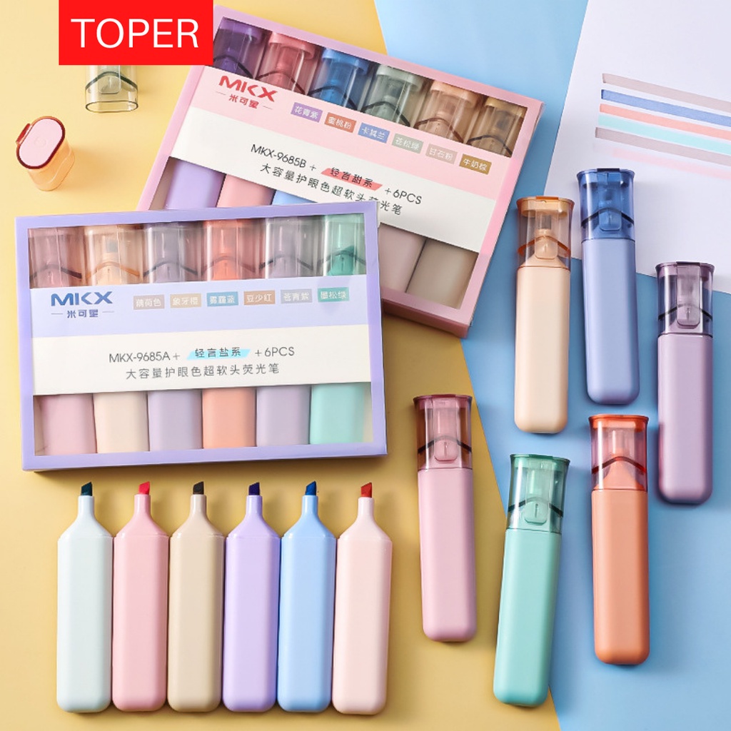 

TOPER Highlighter Stabilo Set Isi 6pcs Warna Macaroon Soft Pastel Estetik Aesthetic