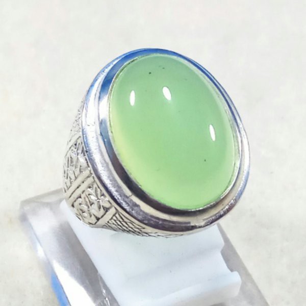 CINCIN BATU AKIK NATURAL GREEN MELON CHALCEDONY HIJAU MANTAP