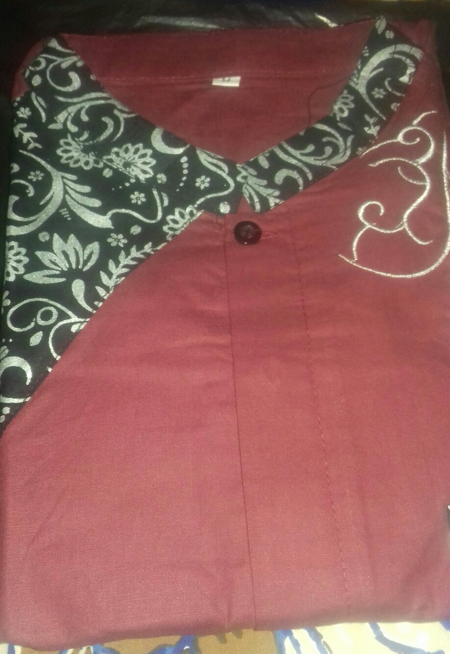 New Murah Batik Kemeja Hem Pria Motif Prada Kombinasi Merah Baju Kantor