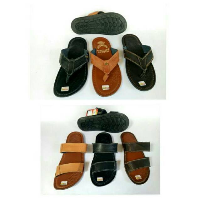 Promo 2pcs sandal kulit asli pria sendal kulit sapi asli murah flat selop slop japit baru keren