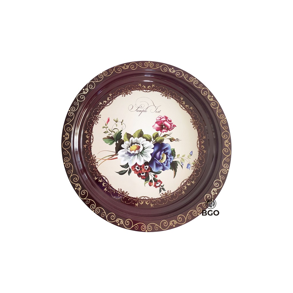 Omahanda88 Nampan Bulat Motif Bunga Stainless Steel 35cm Baki Serbaguna NSB-MS1332