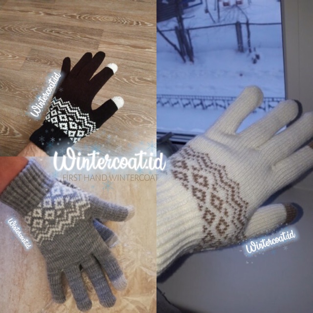 Sarung Tangan Rajut Pria cowok Men winter gloves Touchscreen hangat wool gunung motif Snowflakes