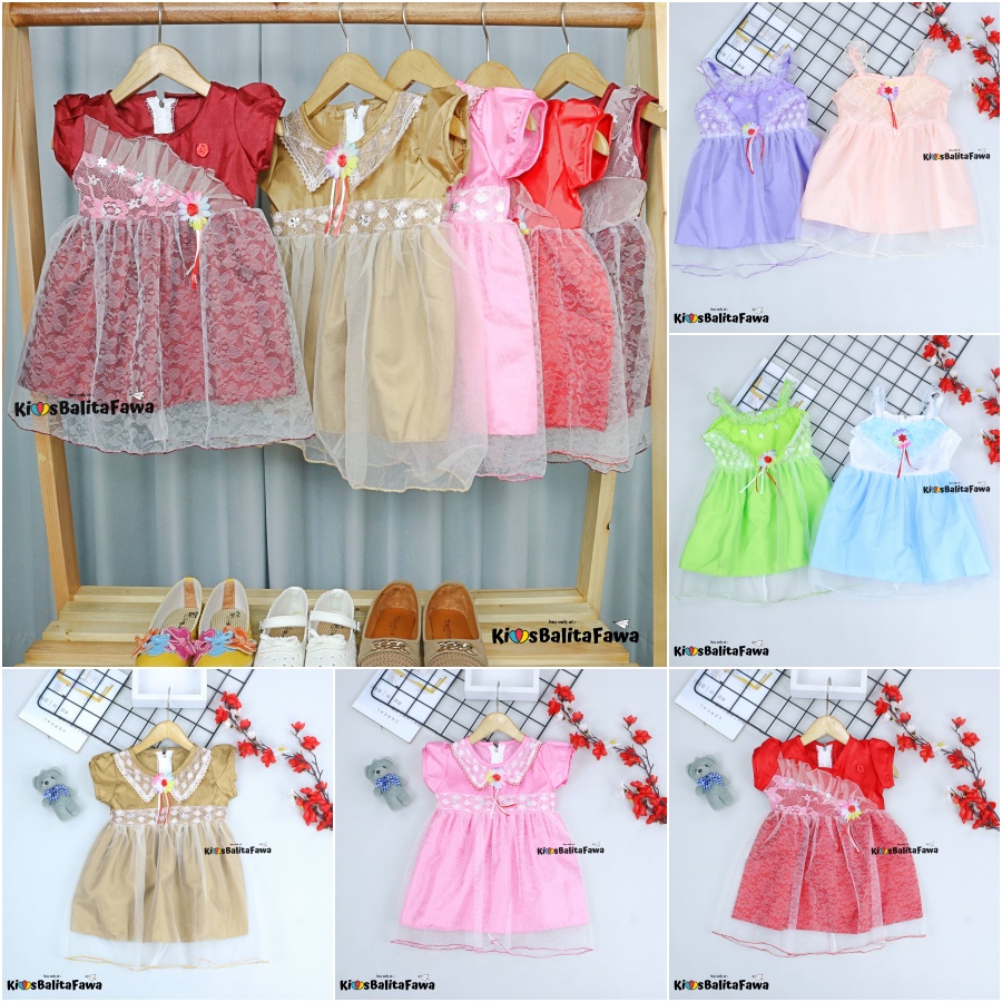 Gaun Bayi Uk. 0-12 bulan / Dress Bayi Anak Perempuan Murah Gaun Pesta Motif Polos Lengan Lucu