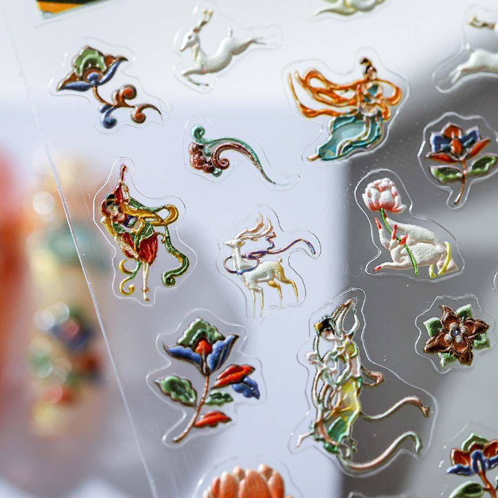 MXBEAUTY Dunhuang Mural Stiker Kuku Bunga Rusa Tipis Tangguh 5D Timbul DIY Manicure Aksesoris Gaya Cina Kuku Foil Decals