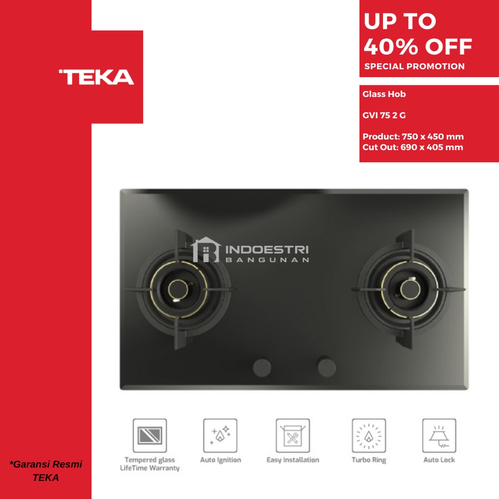 Kompor Tanam Teka 2 Tungku GVI LUX 75 2G / Kompor Gas Tanam Teka GVI 75 2G / Teka Built In Hob (2 Tu