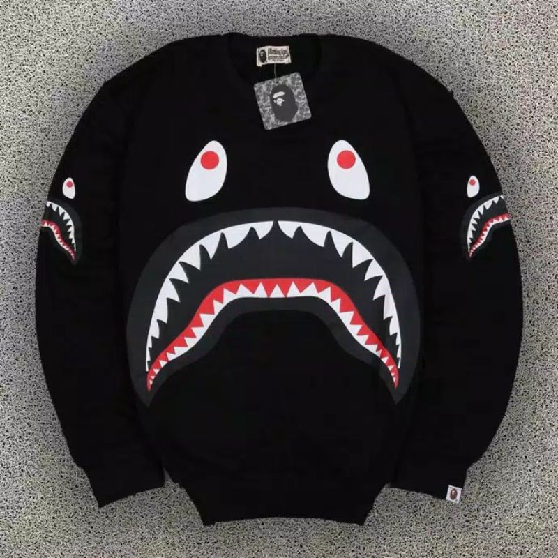 SWEATER CREWNECK A BATHING APE BAPE SHARK SLEEVE AUTHENTIC ORIGINAL