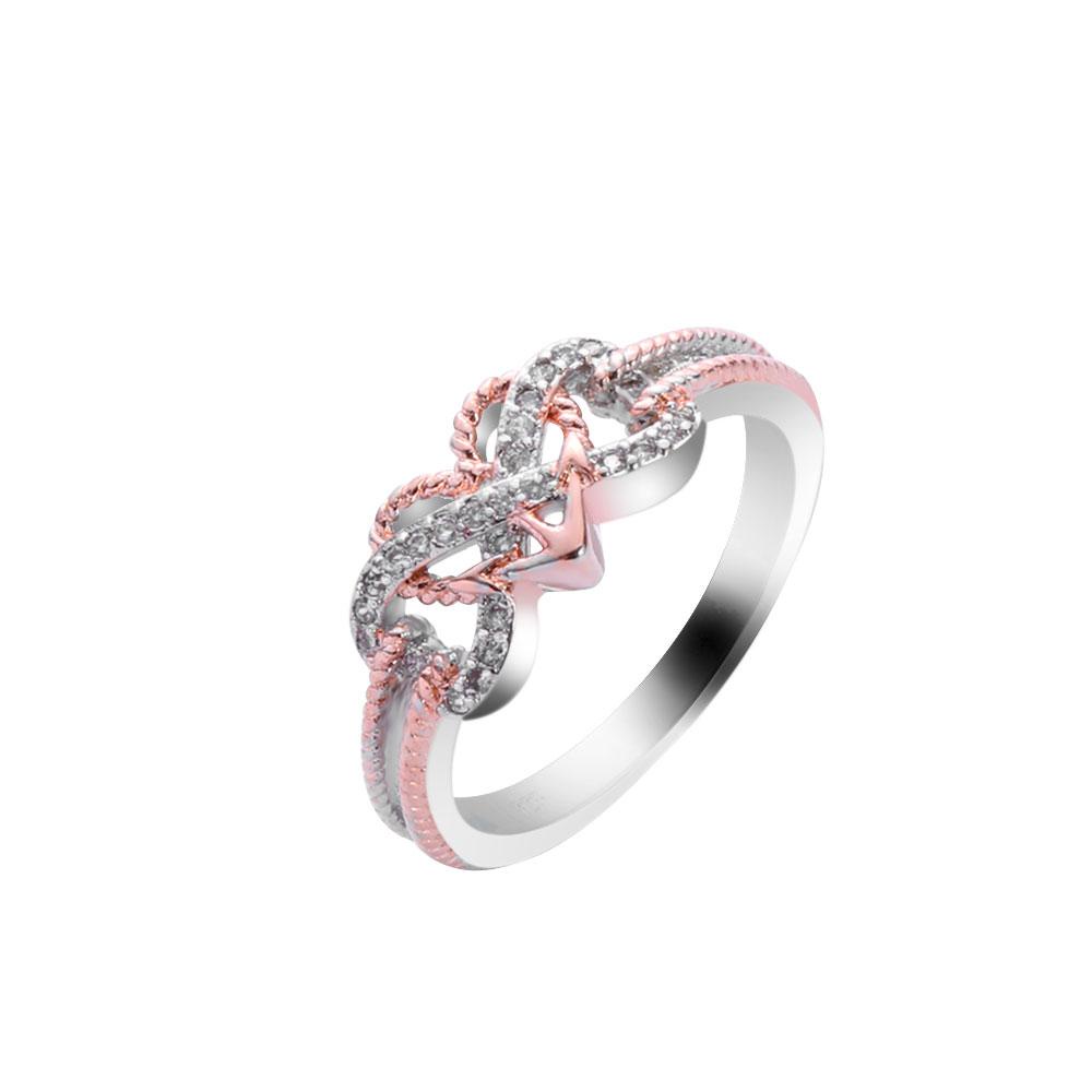 R-flower Heart Infinity Rings Perhiasan925 Sterling Perak Kawin Two Tone