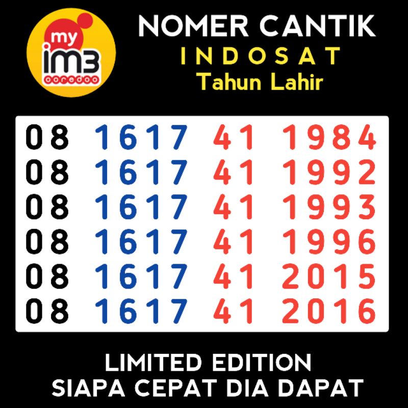 NOMOR CANTIK INDOSAT TAHUN 1984 1992 1993 1996 2015 2016