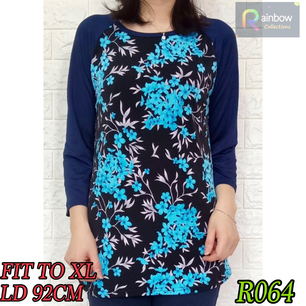 Raglan SCUBA Lengan 3/4 fit to XL sablon / atasan wanita / blouse