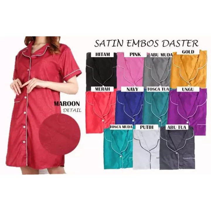 JNV Piyama Daster Wanita Motif Satin Embos - Baju Tidur Daster - Bahan Satin Embos