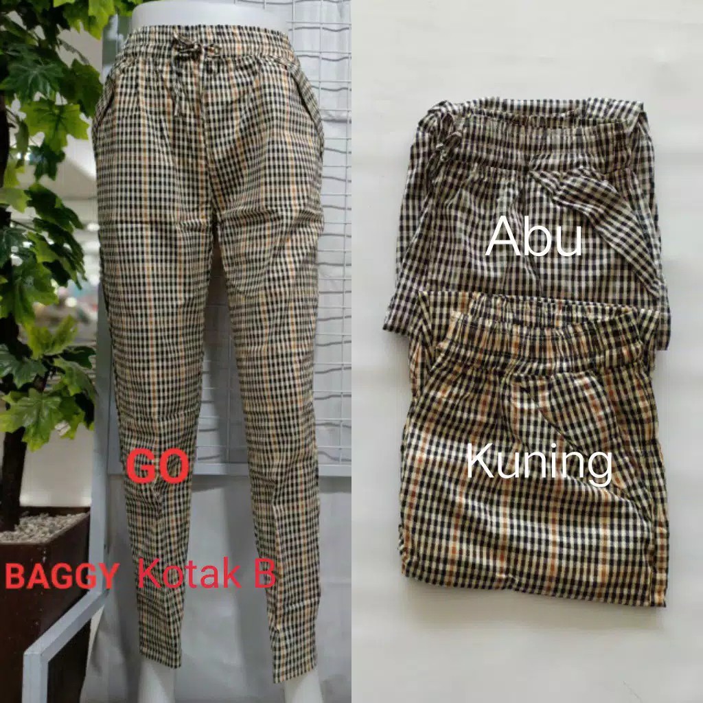 BB S.ME Celana Panjang Baggi Motif Kotak dan Salur Full Karet Wanita