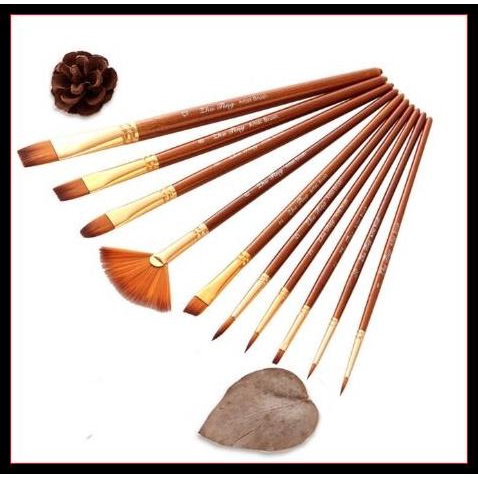 

Gracesu_Art Set Brush 10Pcs Kuas Lukis Cat Air Acrylic Oil Paint Brown