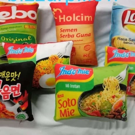 

impor-mie- promo bantal snack indomie,holcim,semen tigaroda,lays,samyang dll - request desain -mie-