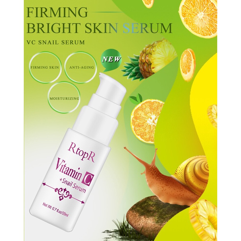 [100% Asli] RtopR Vitamin C Serum Snail Anti Aging Serum Wajah Kontrol Minyak Esensi Pelembab Pemutih Pengecil Pori-pori Anti Penuaan Serum Vitamin C Asam Hyaluronik