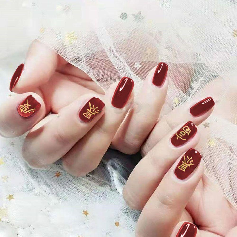 Needway New Year Nail Art Festive Gold Bronzing 2022tahun Text Gaya Cina DIY Dekorasi Kuku