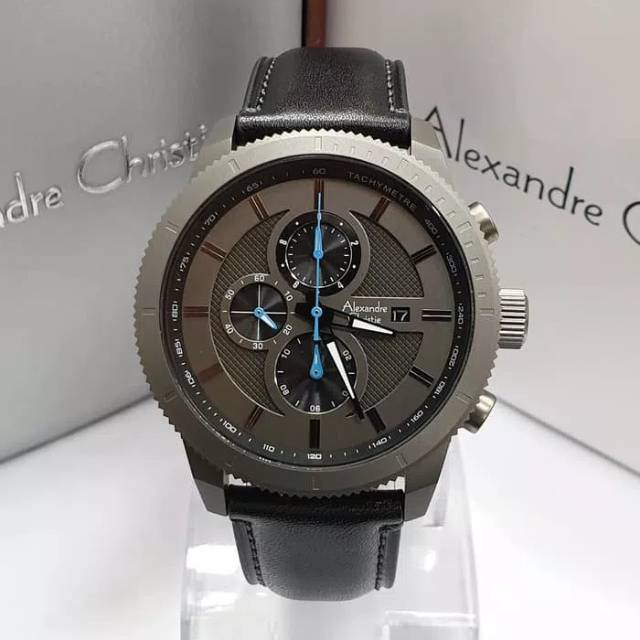 JAM TANGAN PRIA ALEXANDRE CHRISTIE AC 6501 GREY LEATHER BLACK