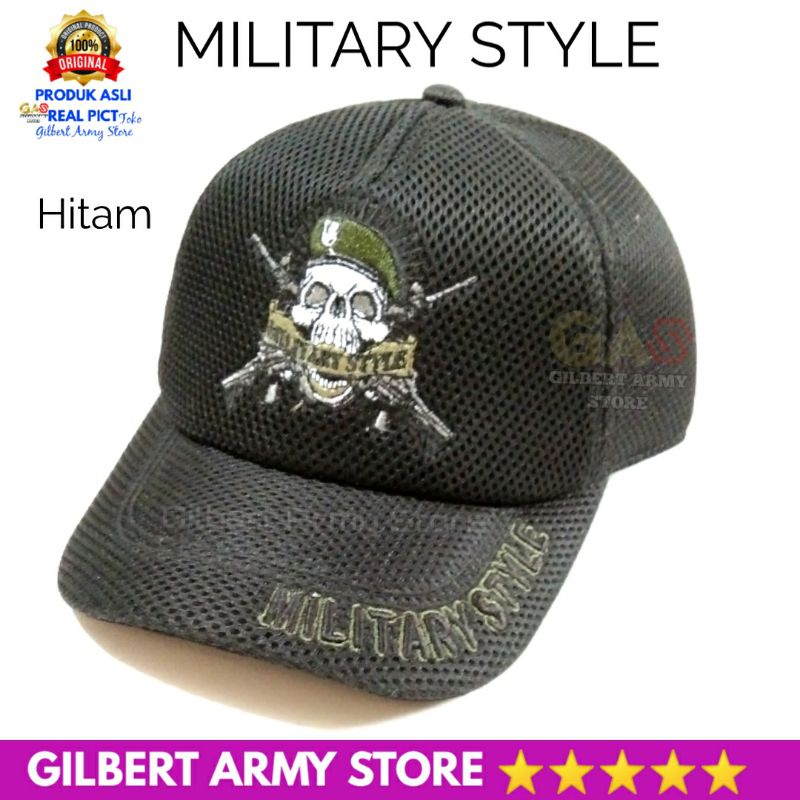 Topi Military Style Hitam terbaru Tactical Premium logo bordir GILBERT ARMY STORE Hat keren Tni polri