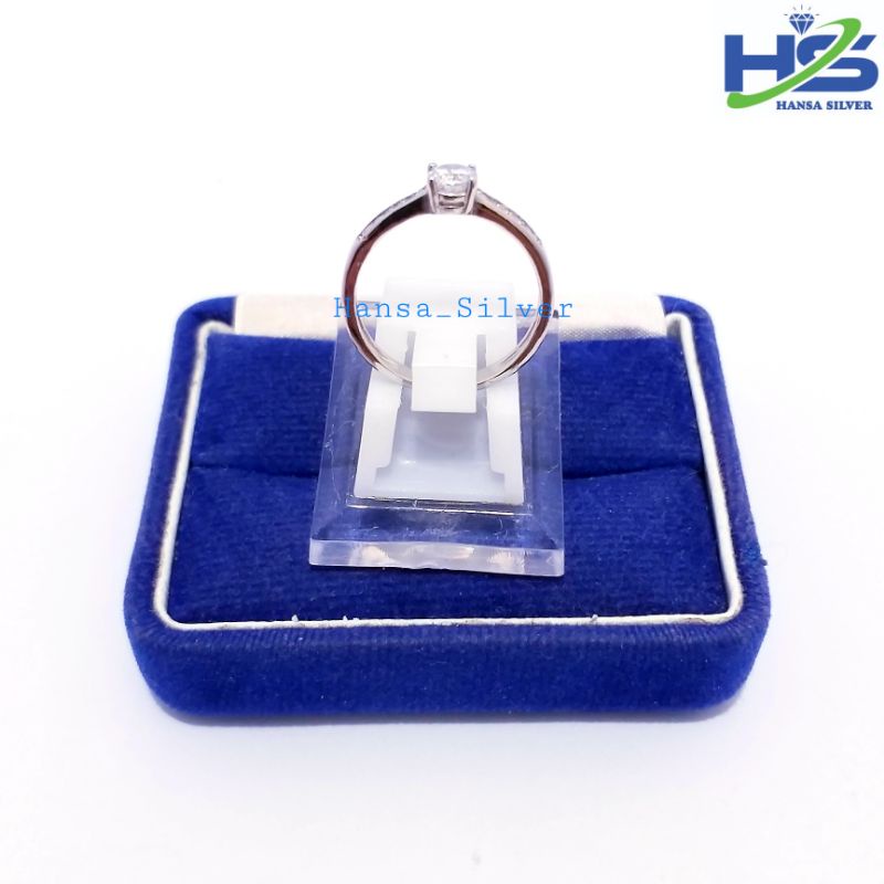 Cincin Perak Asli Silver 925 Lapis Emas Putih Model Desi Batu Putih - Cincin Wanita Anti Karat