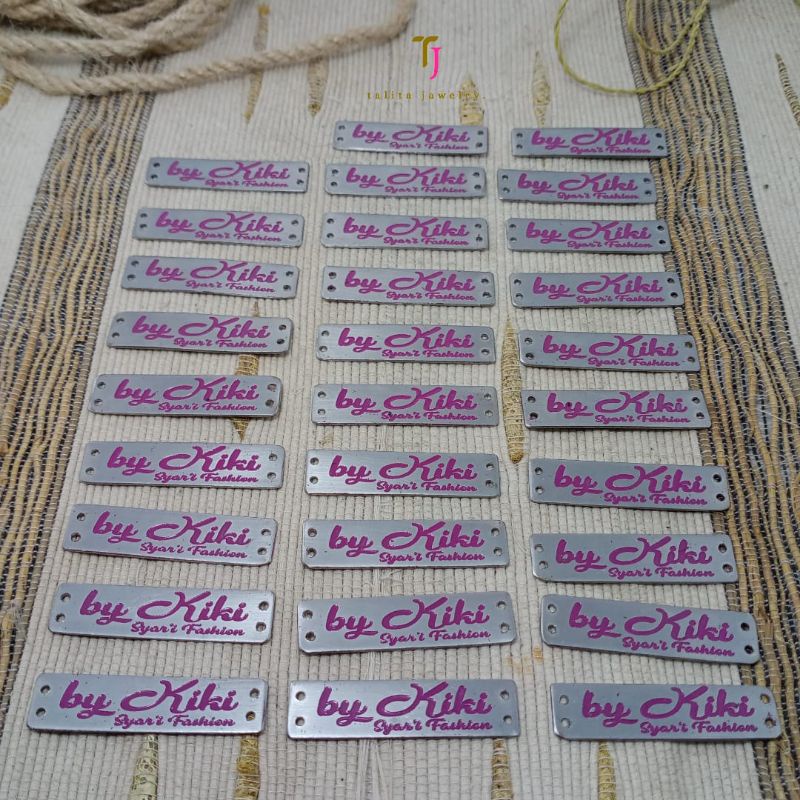 label plat baju, label hijab logam silver stainless
