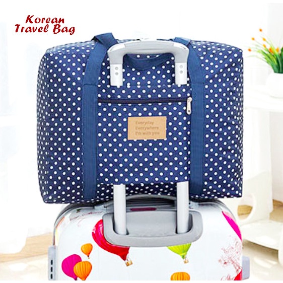 Tas Duffel Organizer Korean Travel Bag Motif POLKA (Tas travel ukuran besar, super praktis) (Z9Y5) T