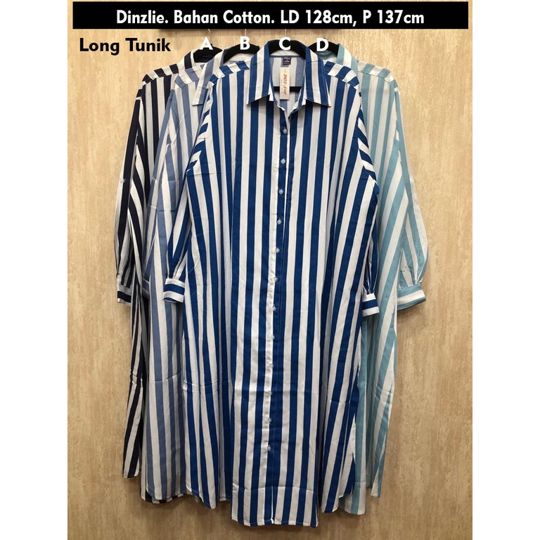 DINZLIESHOP LONG TUNIK TUNIC GAMIS LENGAN PANJANG LONGDRESS MOTIF SALUR BAHAN KATUN JUMBO XXXL BIGSI