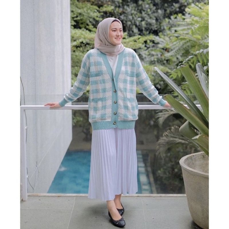 Preloved Chess Knit Cardigan Mint Haideeorlin - Preloved Vintage Cardigan Haideeorlin - Preloved Lun