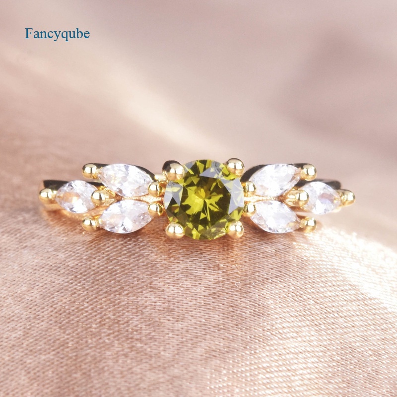 Fancyqube Cincin Zircon Hijau Zaitun Gaya Minimalis Untuk Wanita