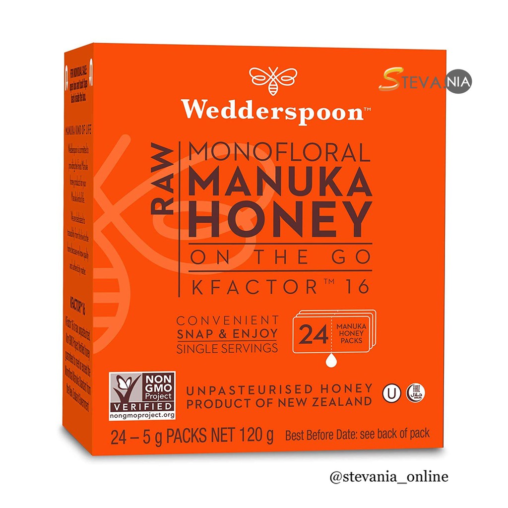 

Wedderspoon Raw Manuka Honey On The Go, Box 24 Sachets Original