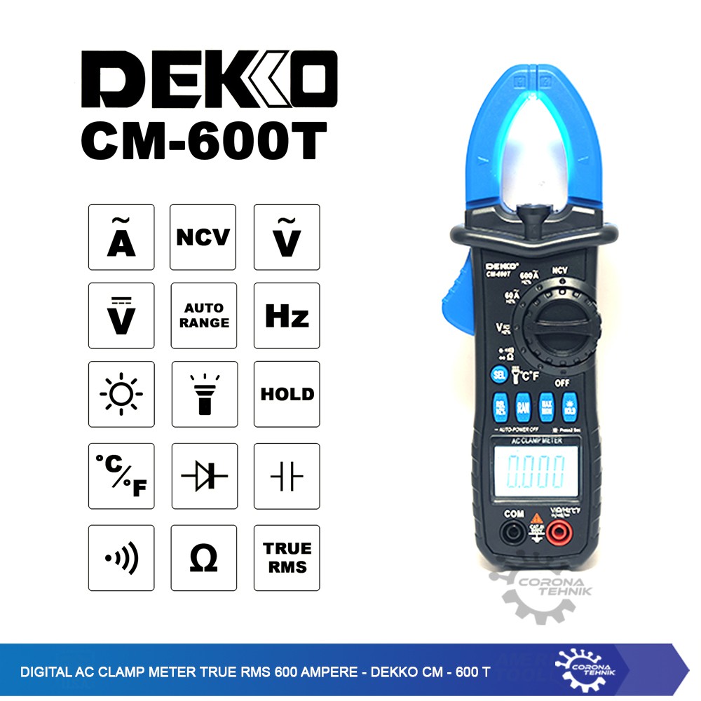 Digital AC Clamp Meter True RMS 600 Ampere - Dekko CM-600T