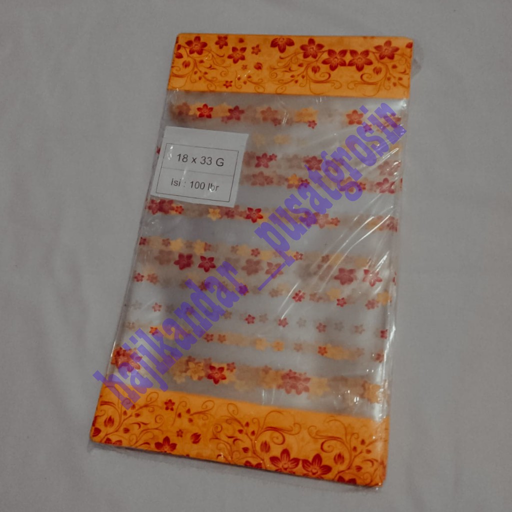 

TERMURAH !!! PLASTIK DUDUK OPP MOTIF BUNGA UKURAN 18 x 33 / PLASTIK JAJAN LEBARAN ( 100 PCS )