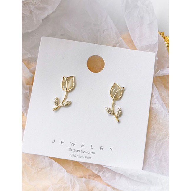 LRC Anting Tusuk Fashion Golden Silver Needle Tulip Flowers K16072