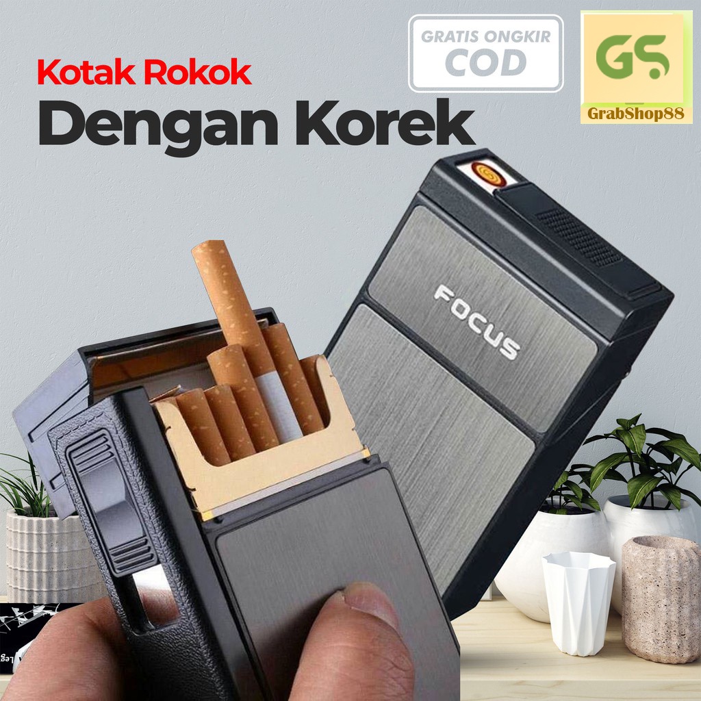 Kotak Rokok 20 Slot + Korek Elektrik Pyrotechnic Bungkus Rokok 20 Slot + Kabel USB Tempat Rokok Big Size 20 Slot dengan Korek Api Elektrik USB Removable Kotak Penyimpanan Roko Atas Samping