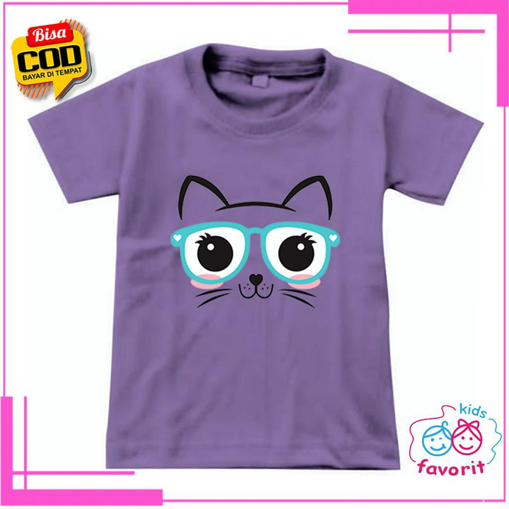 KAOS ANAK PEREMPUAN LENGAN PENDEK MOTIF KUCING