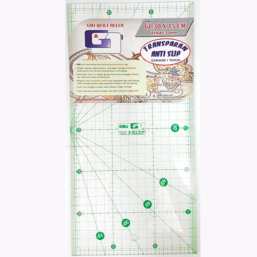 penggaris carft dan quilting 15x30cm - GMJ