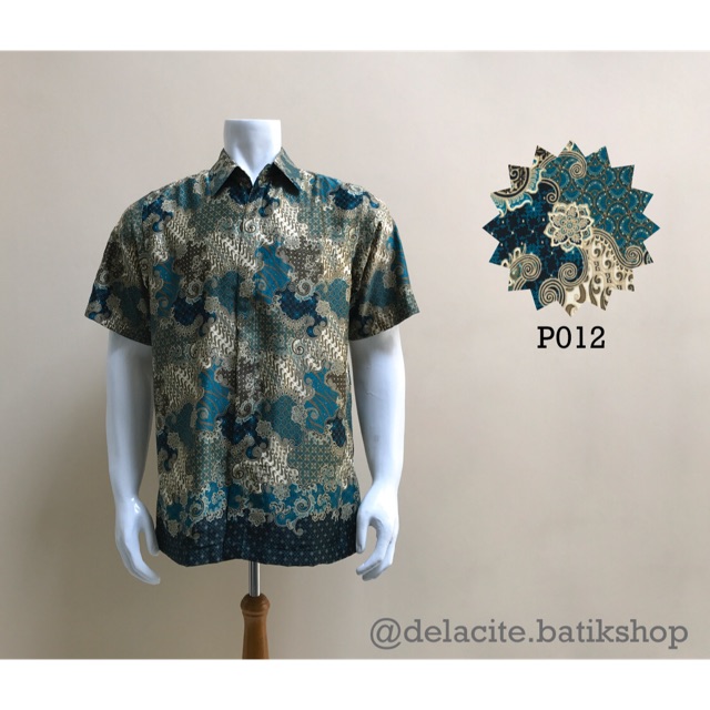 Baju Batik Shirt Lengan Pendek Pria (Green Mint Tosca Botol Ijo Hijau)
