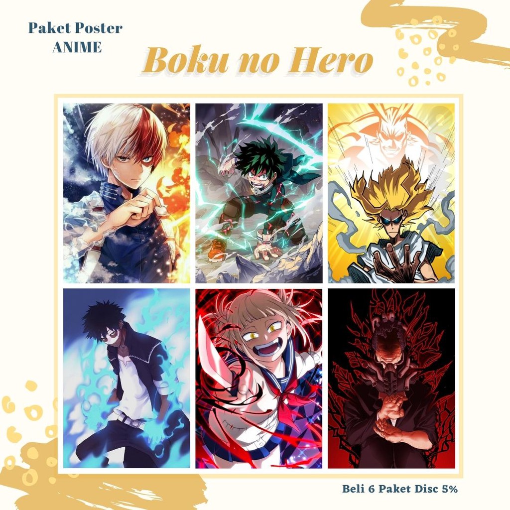 POSTER ANIME #1 (6 pcs) - BISA CUSTOM - POSTER DINDING - POSTER AESTHETIC - ANIME-Boku No Hero