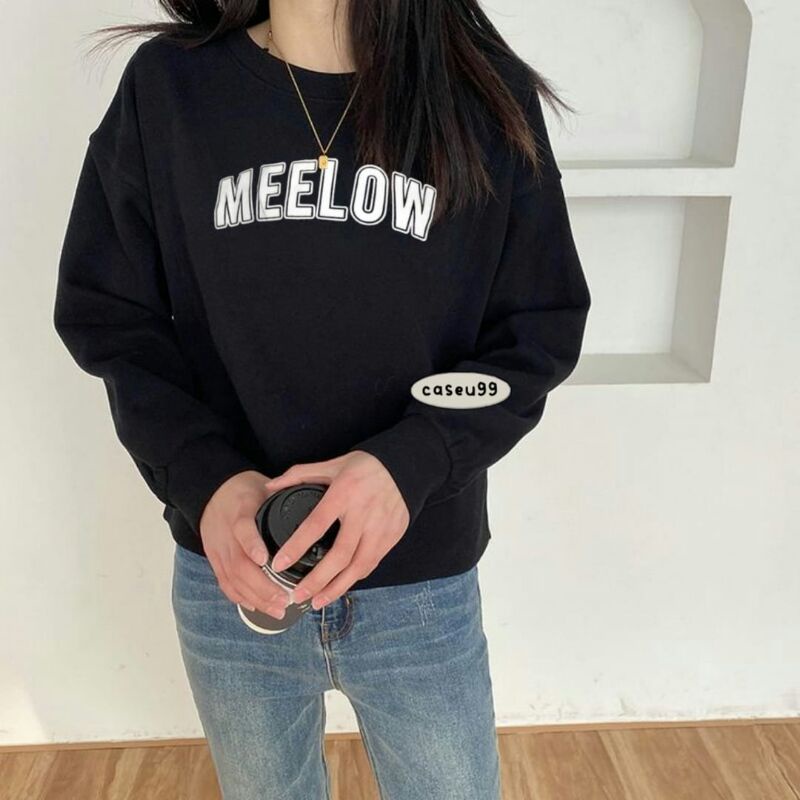 sweater meelow hitam dark black aesthetic swag Harajuku// crewneck sweetshirt wanita perempuan cewe bahan fleece// sweater distro viral